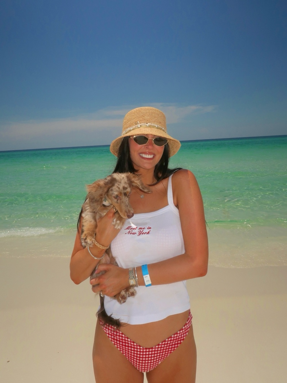 MONTCE RED MICRO GINGHAM PETAL BIKINI TOP & ADDED COVERAGE LULU BOTTOMS, SIZE M - Picture 9 of 11